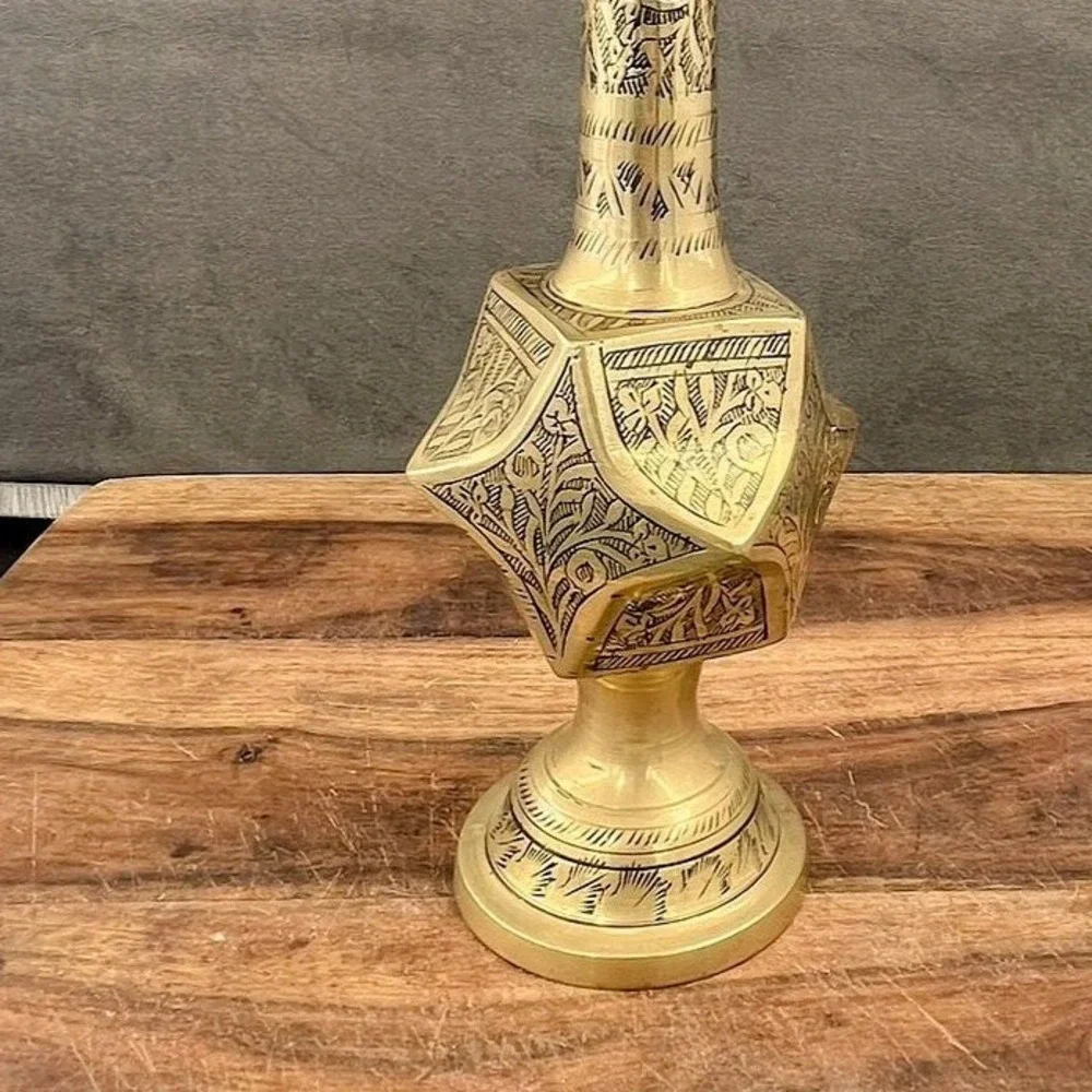Vintage‎ Floral Brass Pedestal Vase - Made in India